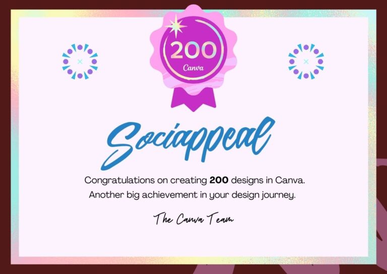 Hoy 30/12/2022 Canva nos avisó que ya hemos hecho 200 diseños con la aplicación. Tenemos poco tiempo usando Canva y ya llevamos 200 piezas.